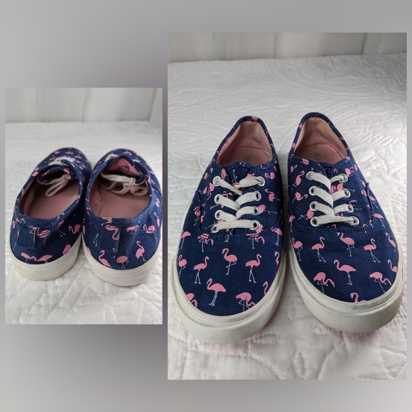Old Navy | Navy & Pink Flamingo Print Sneakers | Youth Size 4 - Picture 2 of 4